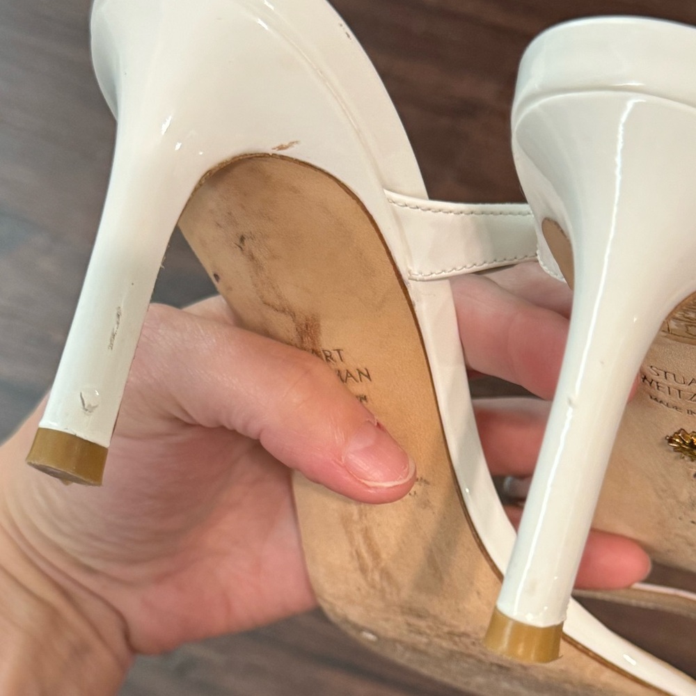 Stuart Weitzman White Aleena Mule Strappy Square Toe Heels - Picture 7 of 10